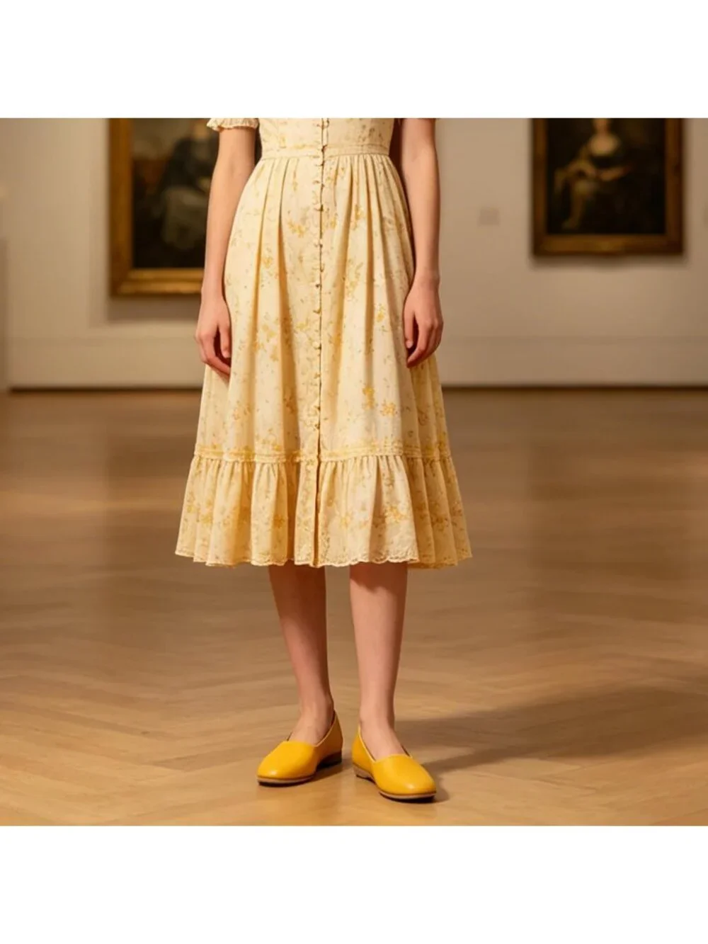 Women's Yellow PU Leather Comfortable Ballet Flat Slip on Round Toe Casual Shoes